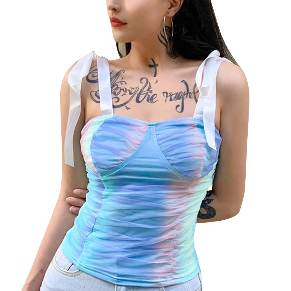 Женский бюстье с завязками на плечах синее цветное корсет фиксированным бюстом