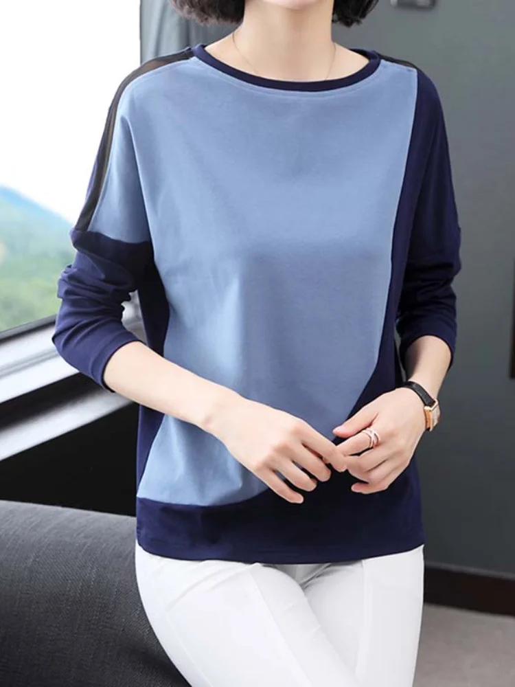 Женские футболки с длинным рукавом 2021 летние новые лоскутные офисные женские