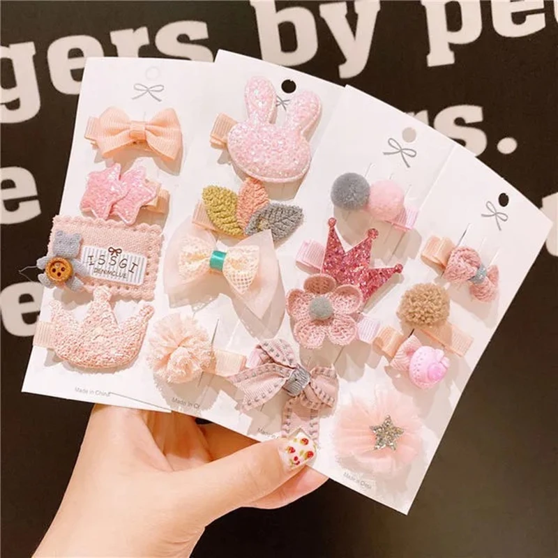 

4pcs/set Handmade Baby Girls New Items 2021 Star Crown Flower Bunny Pink Cute Hairpin Hair Accessories Kawaii Dress Up Hairclips