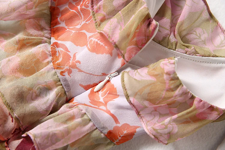 

Spaghetti Strap Dress Women Summer 2021 New V-Neck Ruffled Pink Print High Waist Slim 100% Silk High Quality Elegant Midi Dress