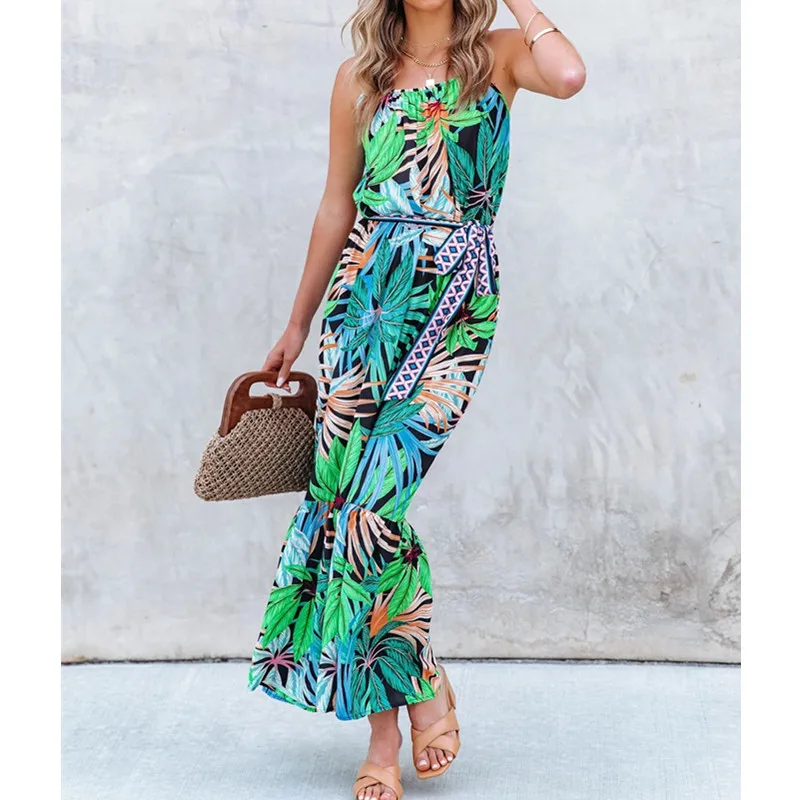 

2021 New Women Elegant High Street Style Long Dresses Sleeveless Condole Bele Lace Floor-length Long Buds Dresses