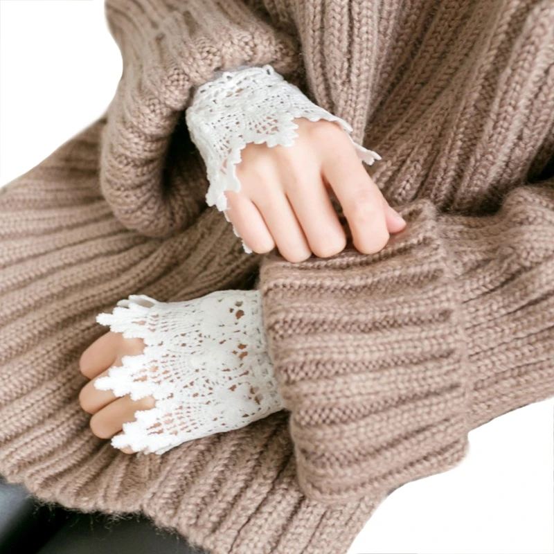

Women Sweet Hollow Out Crochet Lace Wrist Cuffs Stretch False Fake Sleeves Solid Color Vintage Decorative Bracelet