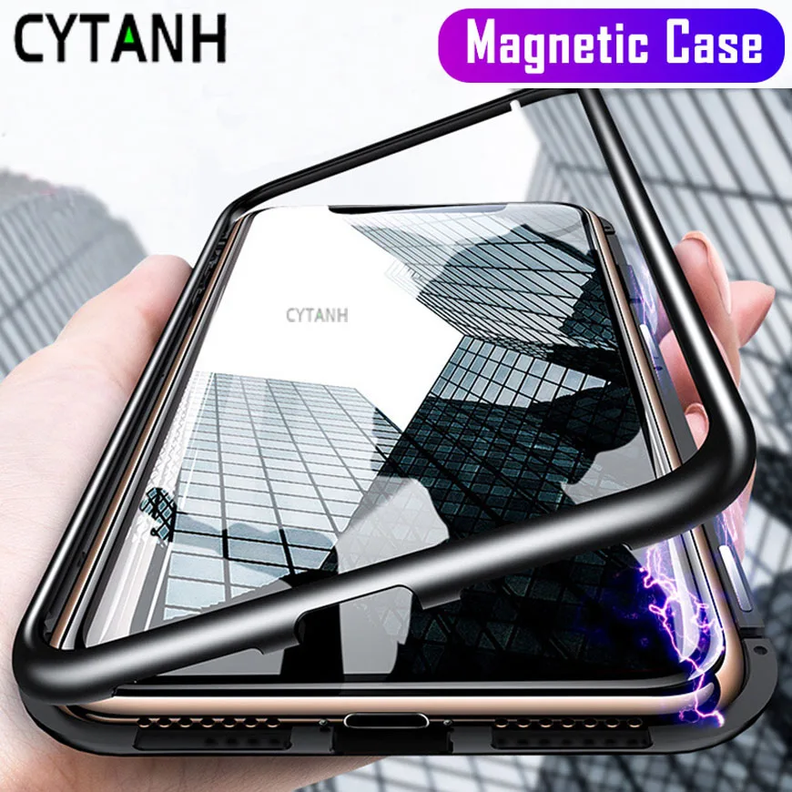 Обновленный металлический магнитный чехол CYTANH для iPhone XS MAX X XR двухсторонний