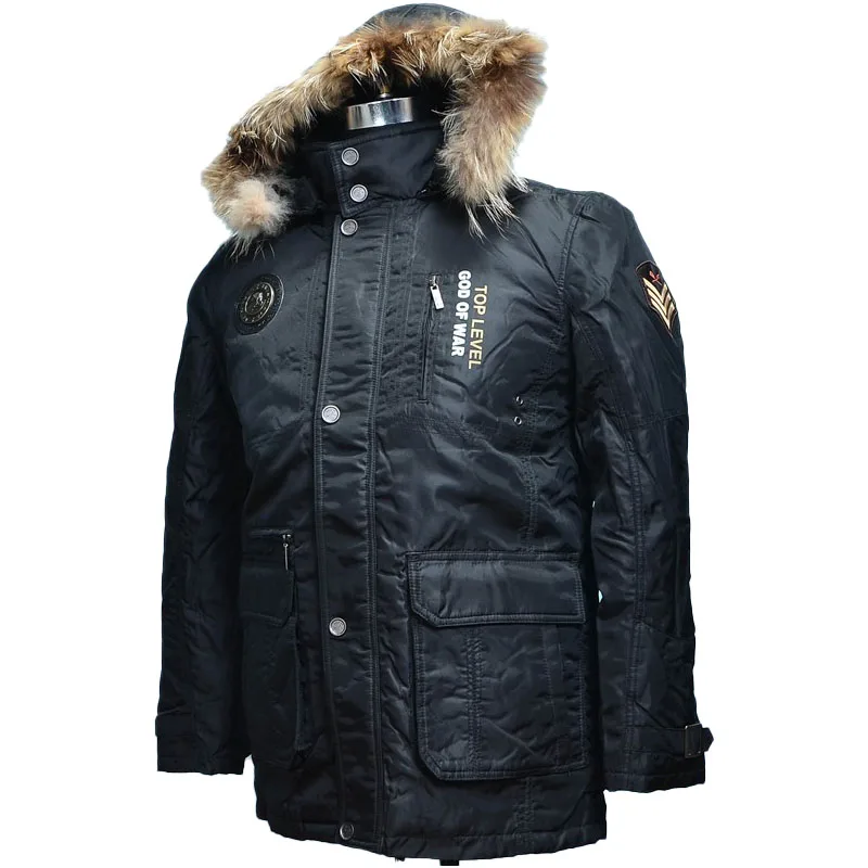 Outdoor Thick Winter Black Multi-pocket Warm Jacket Men's Mid-length Hooded White Duck Down Liner Jacket Military Down Jacket