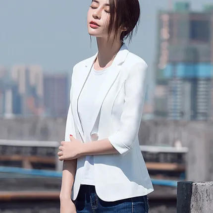 Размера плюс 4XL Для женщин элегантные белые летние Блейзер 2020 три четверти рукав