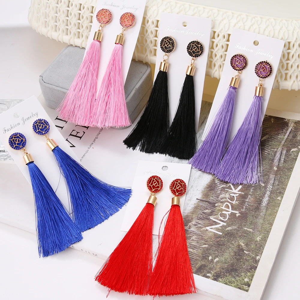 Женские Висячие серьги в богемном стиле с кристаллами и бахромой этнические