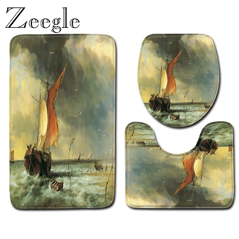 Zeegle 3 шт. коврик для ванной комплект Нескользящие Ванная комната унитаза крышка