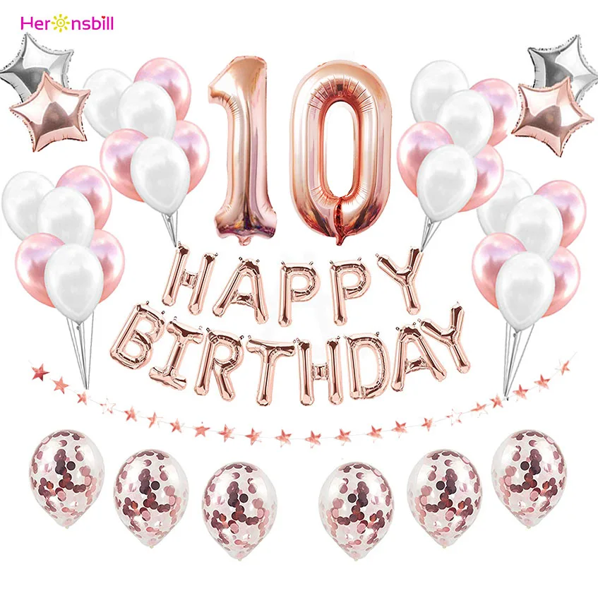 37pcs rose gold 10 37 шт. 1st 1 2 3 4 5 6 7 8 9 10 18 21st 30 40 50 лет с днем рождения Количество воздушных шаров комплект вечерние аксессуары для взрослых и детей, для мальчиков и девочек - Цвет: 37pcs rose gold 10