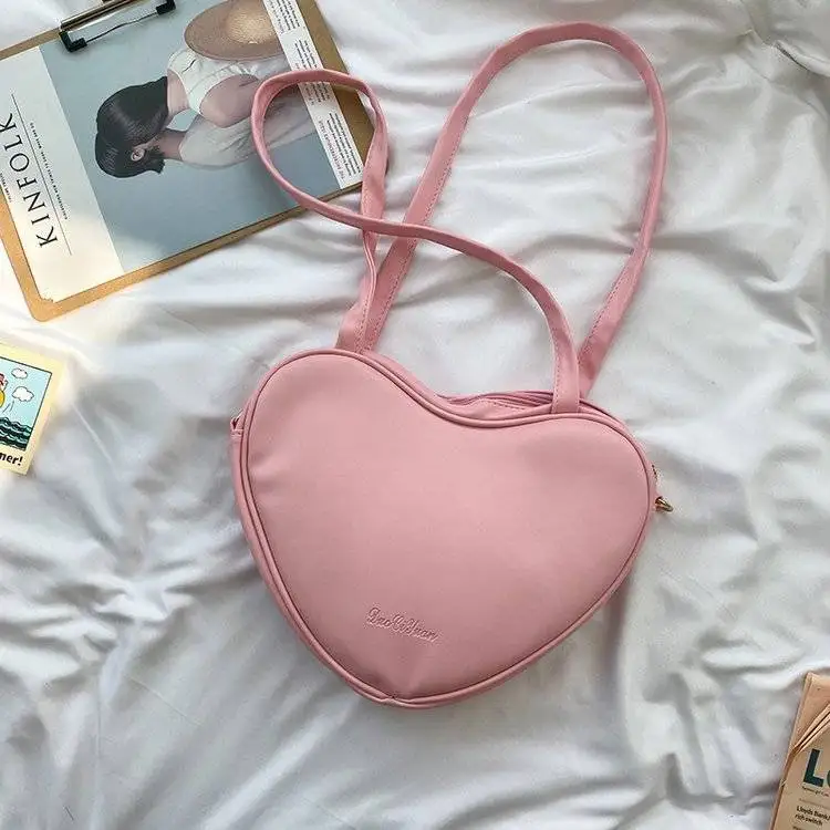 New Design Girls Cute Love Heart Shape Tote Handbags PU Leather Candy Colour Lovely Ladies Shoulder Bags High Quality Bag | Багаж и сумки