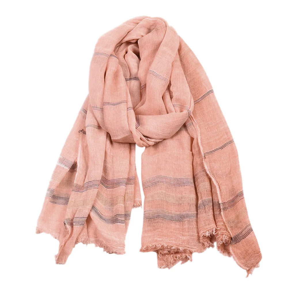 

Men's 2020 New Dyed Stripe Scarf Men's Winter Solid Color Cotton Linen Scarf