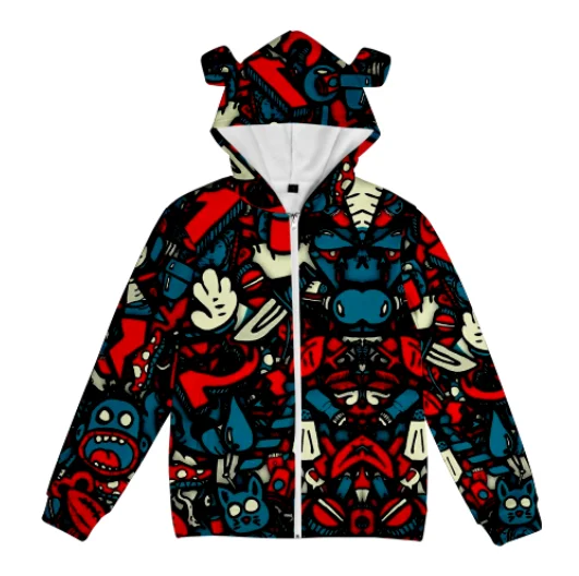 

Cool Irregular Design 3D Bear Ear Pullover Zipper Hoodie for Men And Women