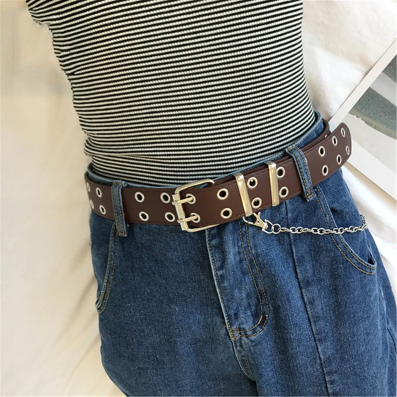 

Women Belt Genuine Leather New Punk Style Fashion Pin Buckle Jeans Decorative Belt Chain Luxury Brand Belts for Women