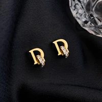 stainless steel letter d stud earrings luxury female small round crystal earrings for women 2020 new trend gold simple jewelry