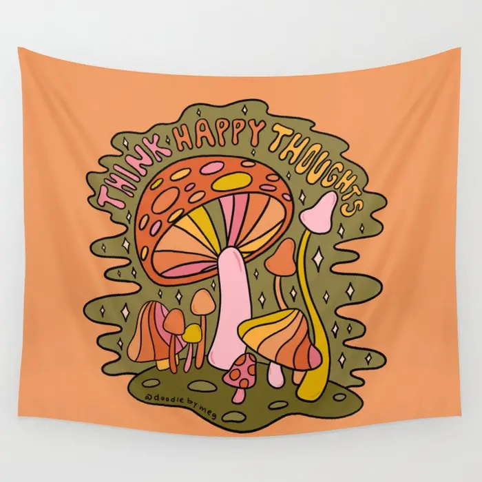 

Think Happy Thoughts Wall Tapestry Background Wall Covering Home Decoration Blanket Bedroom Wall Hanging Tapestries