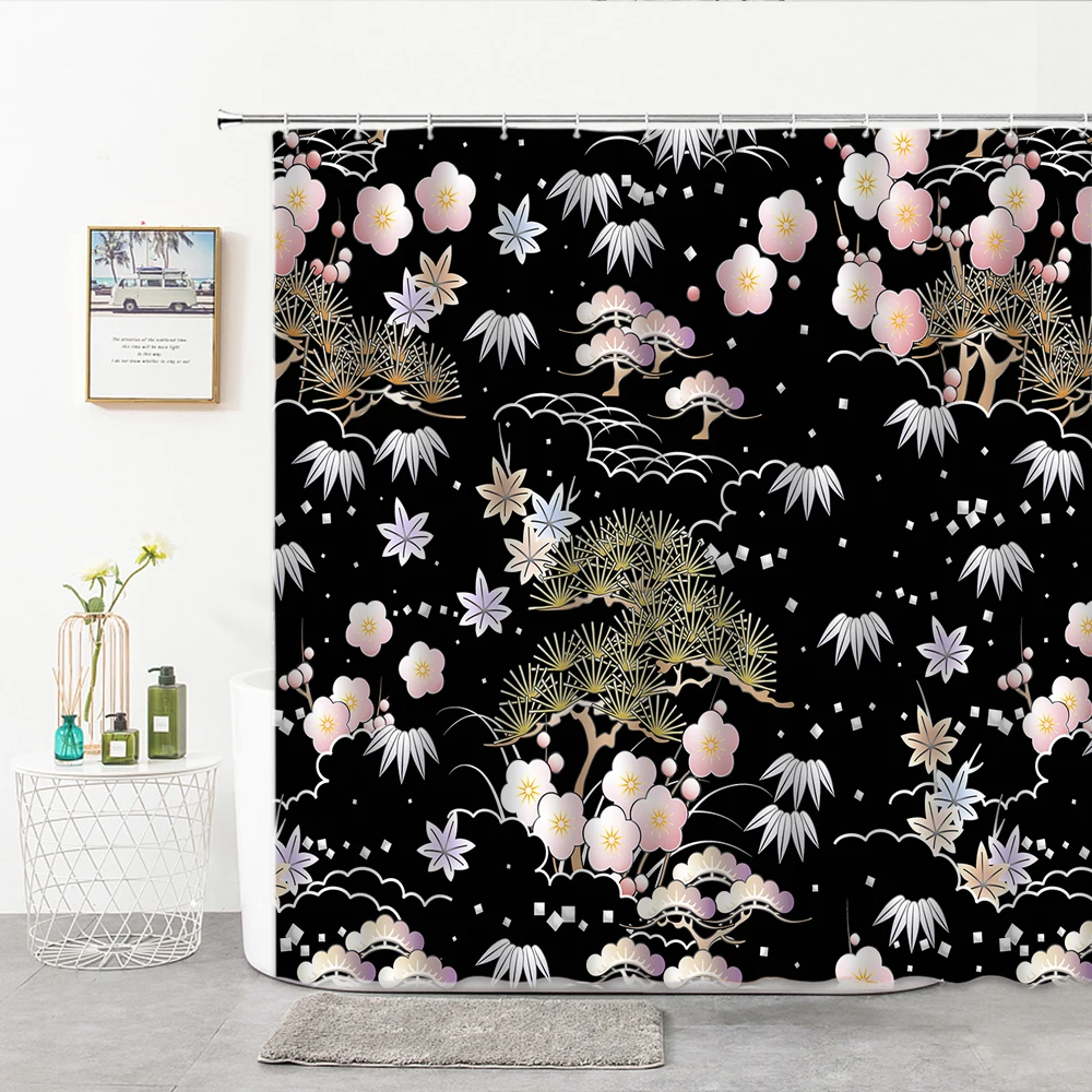 Занавеска для душа с японским рисунком стильная иллюстрация благоприятных