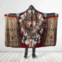 native wolf feather 3d all over printed hooded blanket adult child sherpa fleece wearable blanket microfiber bedding 02