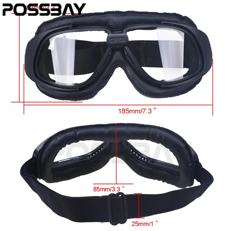 Posbay черные кожаные очки солнцезащитные лыжные для мотокросса пилот мотоцикла