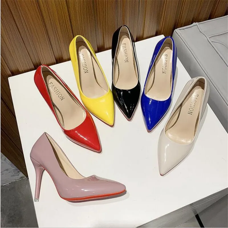 

Big Size Shoes Women high heels 2020 Summer basic office ladies shoe pumps fashion pointed concise leather heel zapatos de mujer