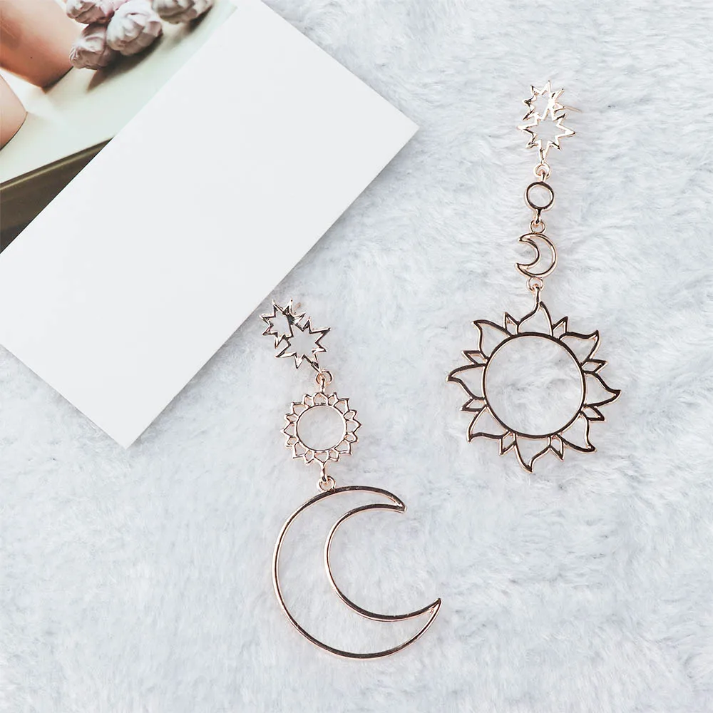 Fashion Retro Dangle Long Earrings Hollow Out Star Moon Sun Asymmetry Geometric Drop Charm Jewelry | Украшения и аксессуары