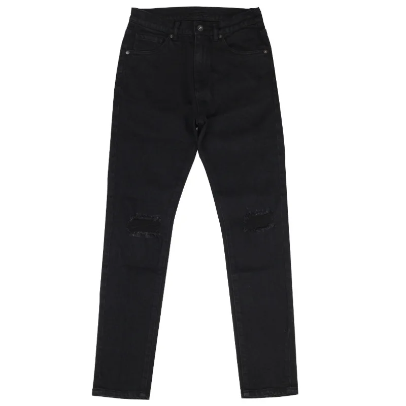 

Black Knee pierced jeans men's slim little feet fashion brand spring and summer versatile stretch one word jeans pants