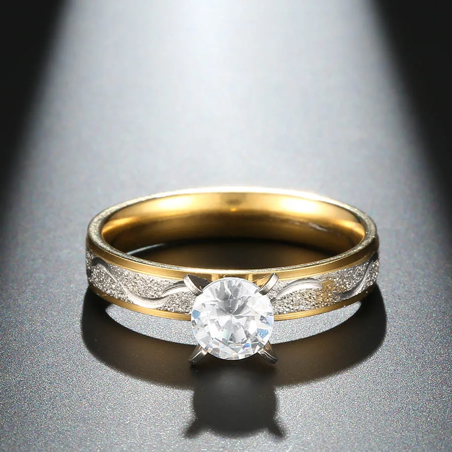 Кинели простой Нержавеющая сталь обручальное кольцо для Для женщин Для мужчин никогда не увядает Золотые Цвет женский мужской классический Обручение кольцо Альянса наборы для ухода за кожей - Цвет основного камня: Белый