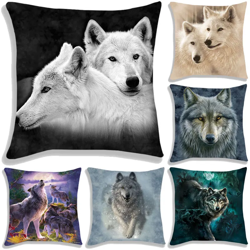 

Funny Animal Wolf 3D printed Pillow Case Polyester Decorative Pillowcases Throw Pillow Cover Singel-sided Pillowcovers Cushion