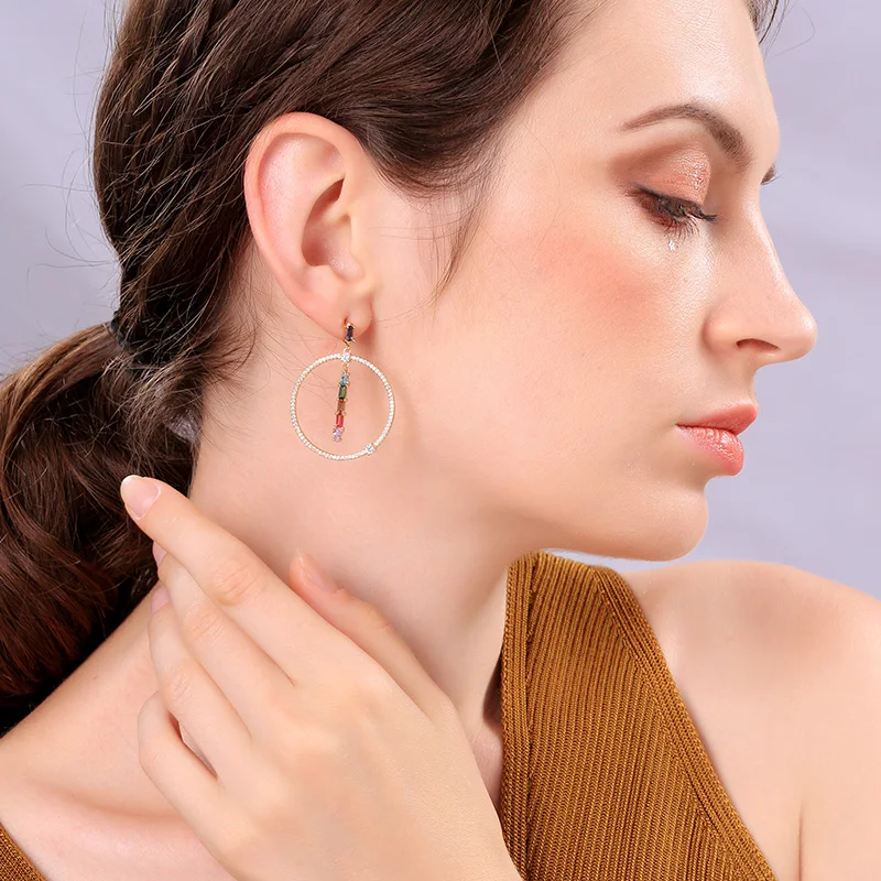 BALANBIU роскошные разноцветные ed Блестящий Цирконий Круглый Круг Висячие серьги