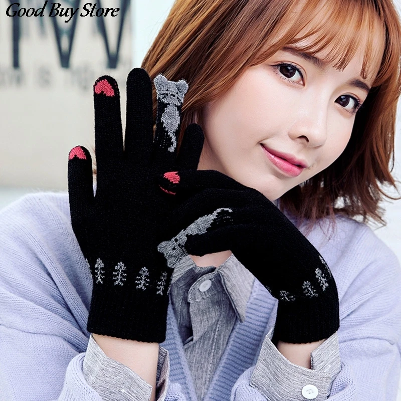 

Cute Cat Fashion Gloves Autumn Winter Soft Comfortable Knitting Mittens 1 Pair Women Keep Warm Hand Warmer Windproof Femme Luva