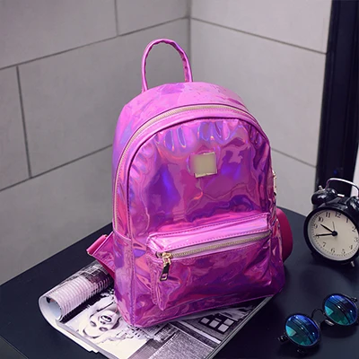 Pink Модный голографический рюкзак в стиле хип-хоп, mochilas feminina, женский рюкзак с серебряным лазером, кожаный рюкзак, школьные сумки zaino - Цвет: Pink