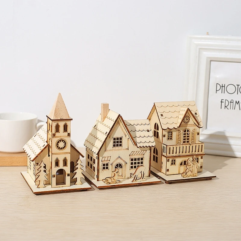 

Christmas Mini Glowing Wooden House Led Light for Home Village Farmhouse Decoration Xmas Table Centerpieces Ornaments