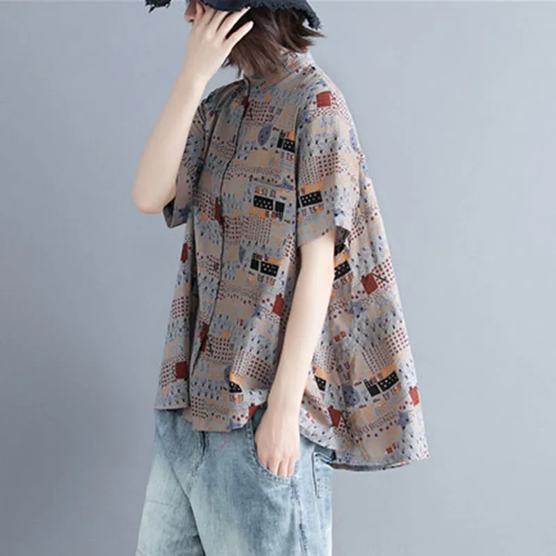 Женские рубашки из хлопка и льна повседневные свободные топы в винтажном стиле с