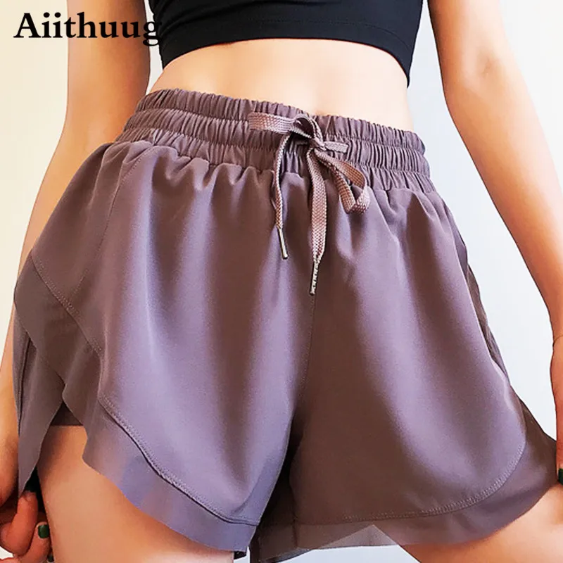 Calções de Corrida de Secagem Calções de Treino Shorts de Treino com Cordão 2 em 1 Aiithuug Womens Rápida Camada Esportiva Cintura Elástica Correndo