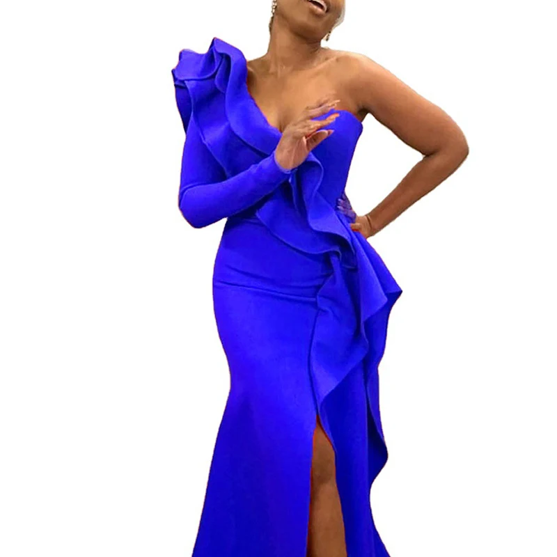 

Women's Dress 2021 New Summer One Shoulder Long Dresses for Women Bandage Bodycon Dress Midi Evening Club Party Dress