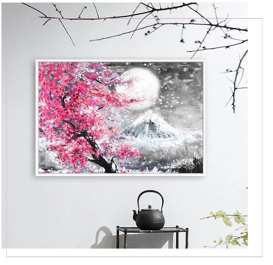 Крепление Fuji Cherry Blossom пейзаж Япония холст настенная живопись искусство плакат масляные принты картины для гостиной кухни домашний декор