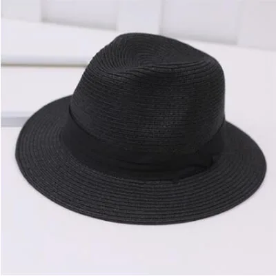 black SUOGRY, брендовые соломенные шляпы для женщин, Панама, шляпа бежевого и белого цвета, мужская пляжная Повседневная шляпа с широкими полями, летняя Гавайская модная шляпа от солнца - Цвет: black
