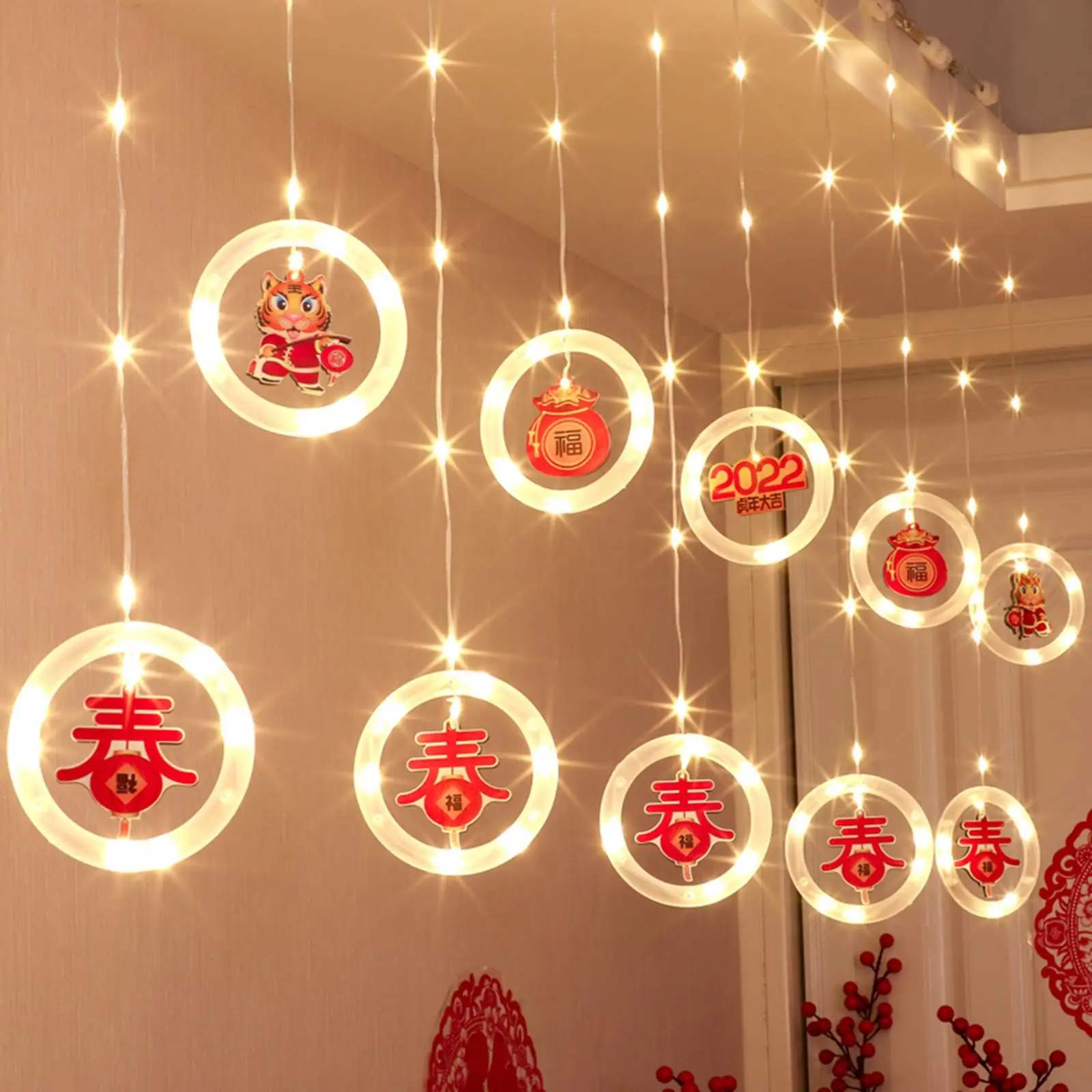 

China New Year Curtain Lights Waterproof String Light for Wall Window Indoor Party Holidays Decor Spring Festival