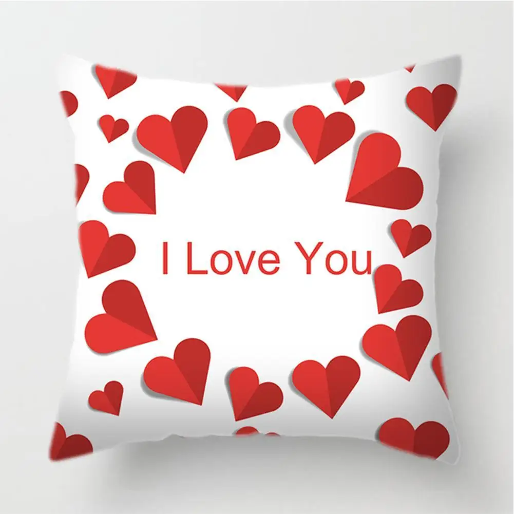 

Happy Valentine's Day Polyester Decorative Cushions Cover Red Rose Heart I Love You Letter Throw Pillows Case for Sofa Couch Car