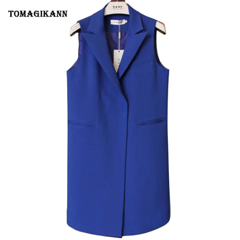 Однотонный длинный женский Блейзер на пуговицах Элегантный жилет с карманами