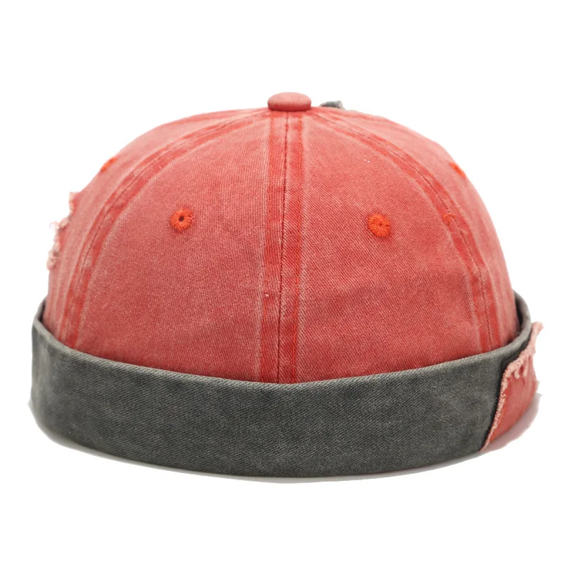 

Vintage Hip Hop Men Hat Washed Cotton Retro Skull Cap Adjustable Brimless Hat Landlord Breathable Beanie Hat Sailor Cap