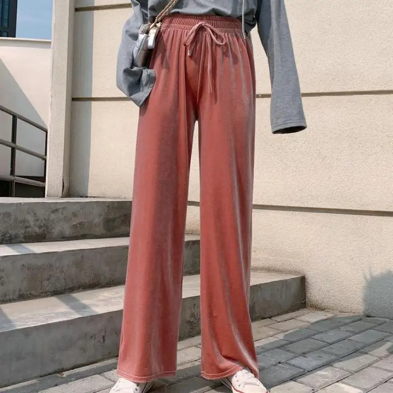 

Gold Velvet Wide-leg Pants Autumn High-waist Drape Women's Trousers Loose And Thin Casual Sports Straight-leg Pants
