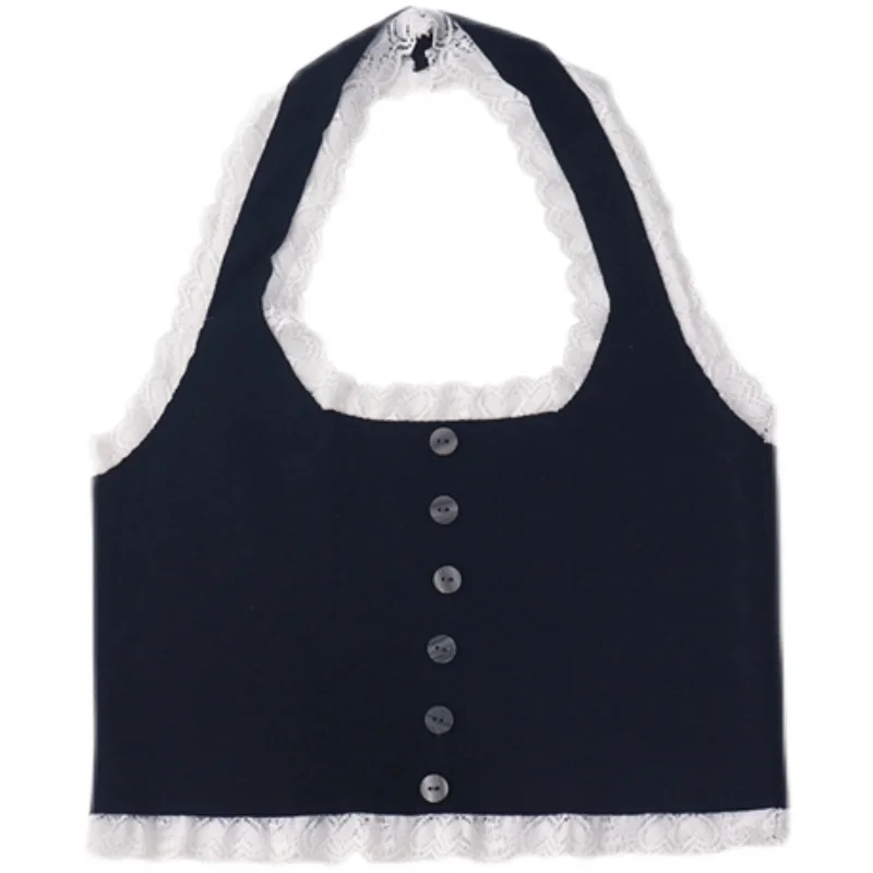 

Womens Sexy Halter Basic Crop Cami Top 2021 Vintage Lace Summer T-shirt Girls Cute Vest Backless Corset Casual Black Tank Tops