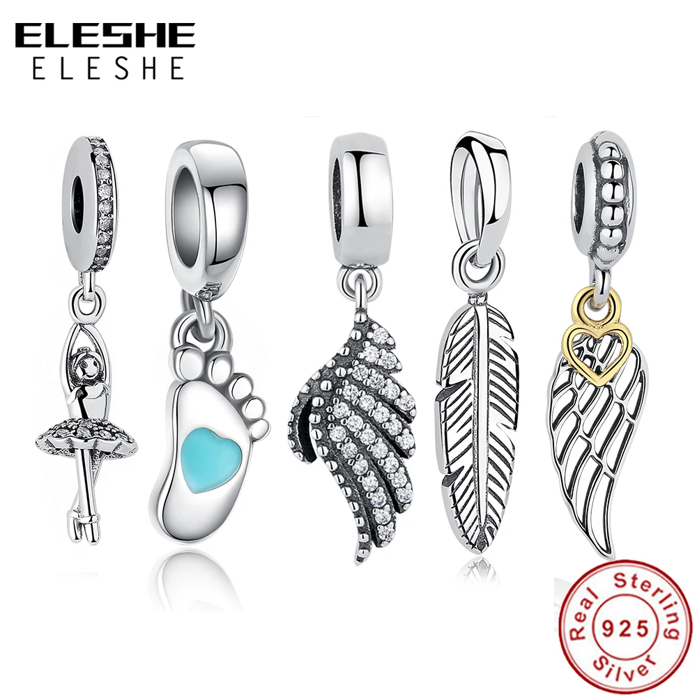 

ELESHE Authentic 925 Sterling Silver Wing Pendant Dangle Charm Beads Fit Original Bracelet Necklace DIY Jewelry Accessories