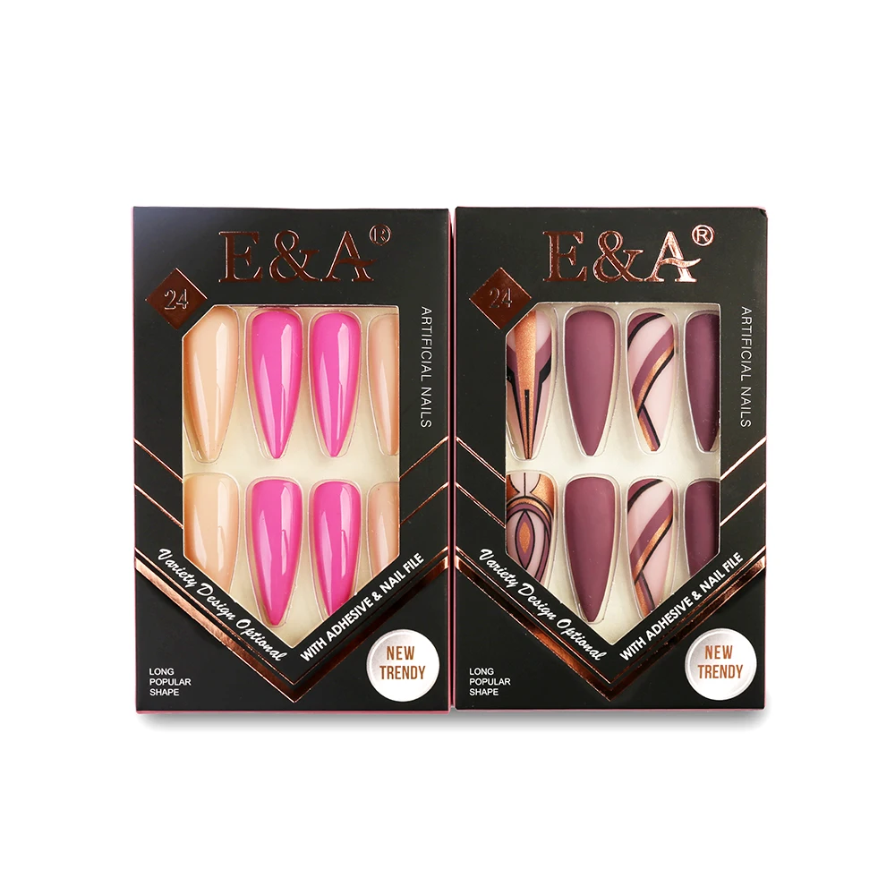 

Press on Fake Nails Coffin Stiletto Long Pink Shiny Print Art Design Ballerina Full Cover Matte False Fingernails 3pcs