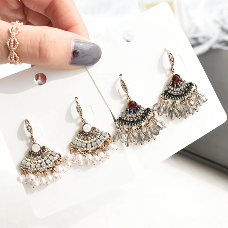 Женские винтажные серьги подвески MENGJIQIAO элегантные в форме веера стиле барокко с