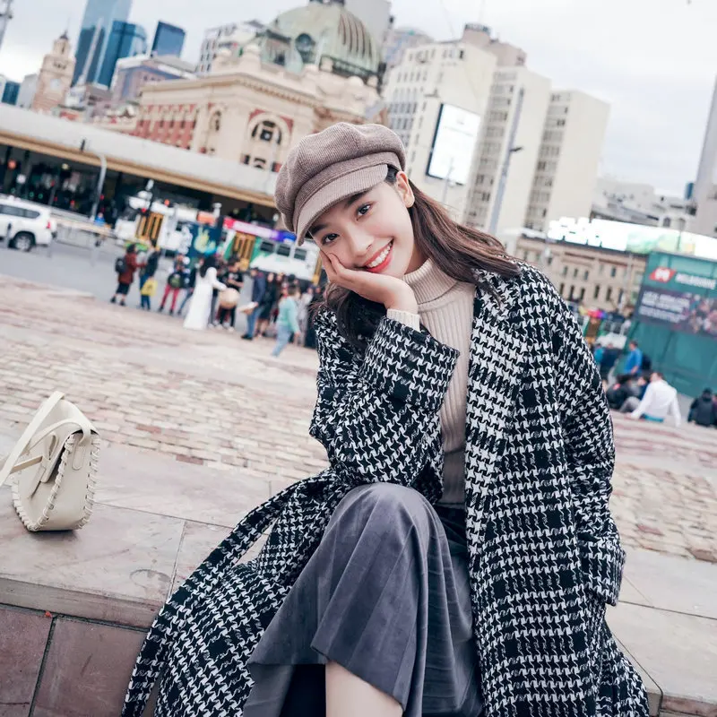 

2020 New Fashion Winter Woolen Coay And Jacket Women Plaid Overcoat Korean Loose Thick Warm Wool Outwear Ladies Abrigo Mujer