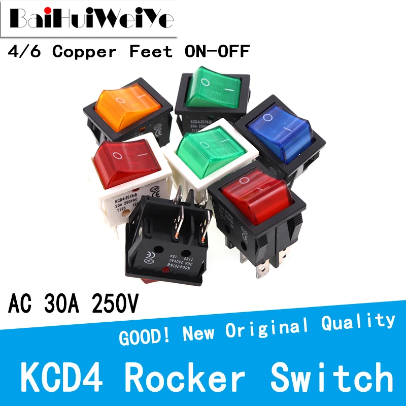 

2PCS KCD4 Rocker Power Switch With Led 4Pin 6Pin ON-OFF AV 30A 250V High Current Special for Welding Machine 25*31MM button