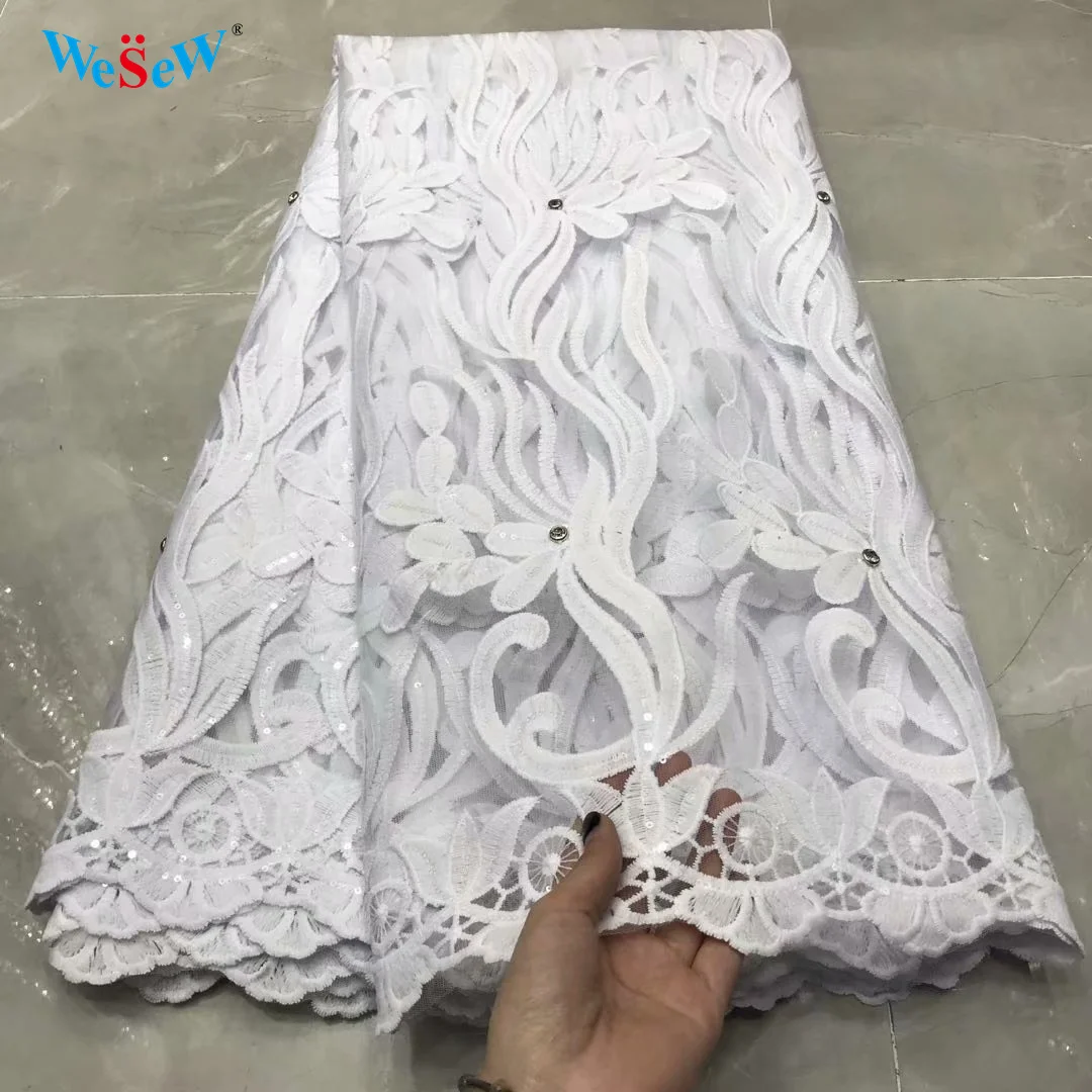 

5 ярдов, чисто белое кружево, африканский тюль, кружевная ткань с блестками, сетчатый материал для домашнего платья JYN12