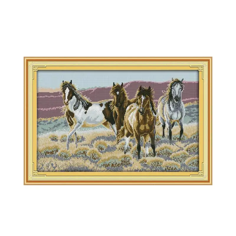 

Joy Sunday Cross Stitch Kit The Four Horses Patterns 14CT 11CT Printed Counted Cross Stitch Kits Handmade Embroidery Needlework