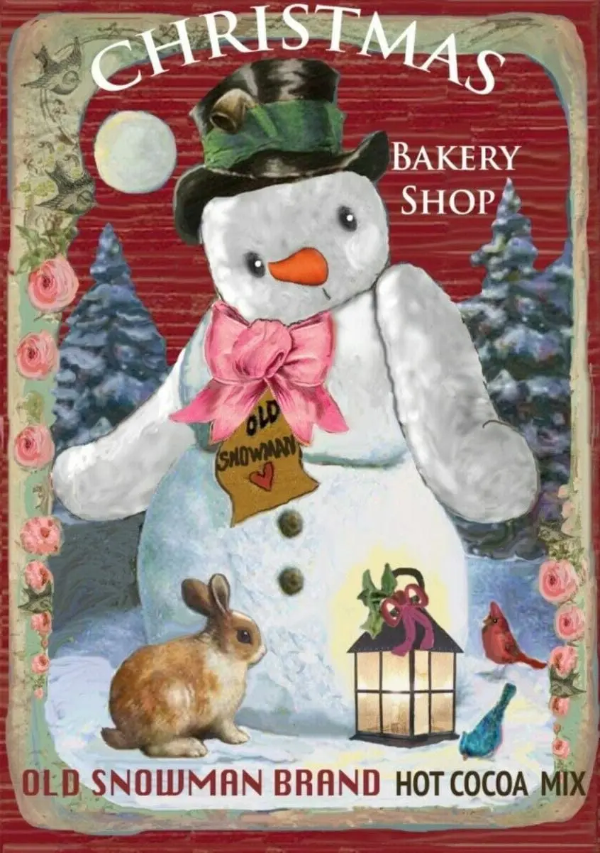 

Christmas Snowman Santa Print Hot Chocolate Metal Plaque Wall Poster Plaque for Home Kitchen Bar Coffee Shop Painting Metal