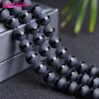 high quality natural black agates stone round shape loose spacer frosted beads 4681012mm diy gem jewelry accessory 38cm sk19